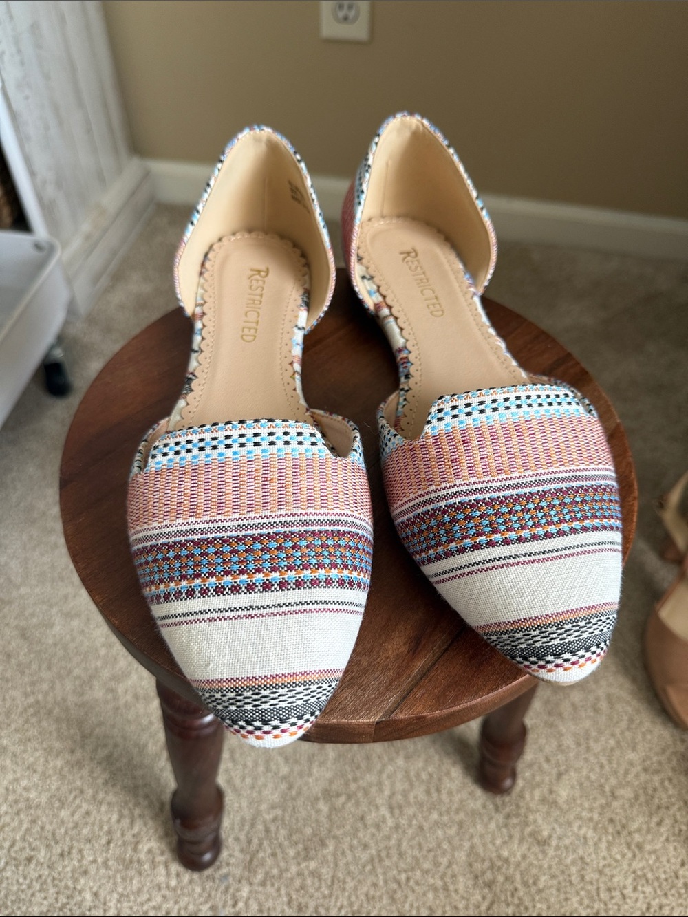 Restricted Womens Multicolor Striped D'Orsay Flats - Pink, Blue, Cream